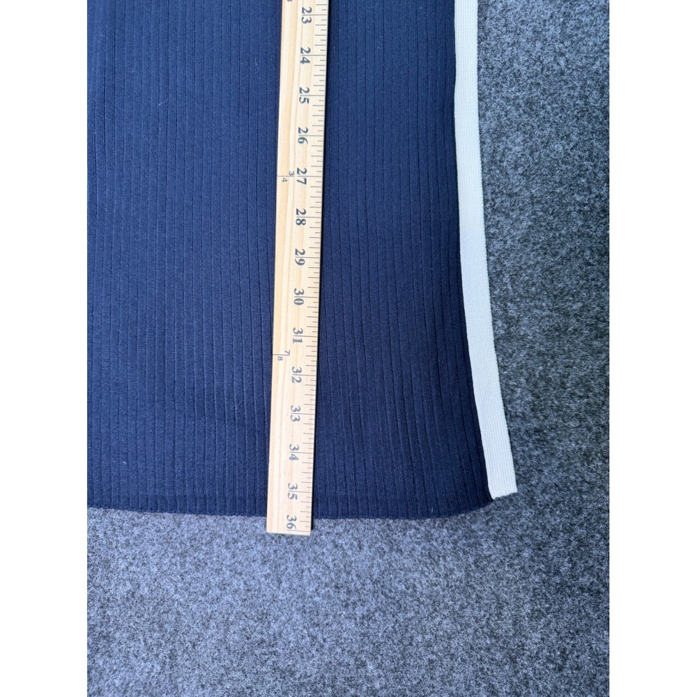 Zara Knit Navy Blue Ribbed Maxi Skirt with White Side Stripe Slit Size Small - Picture 5 of 8